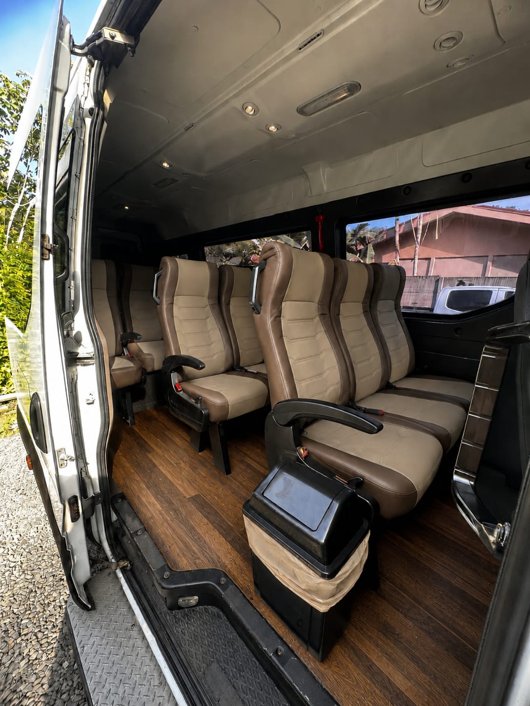 Comfortable interior seating inside the Lora Rentals transportation van